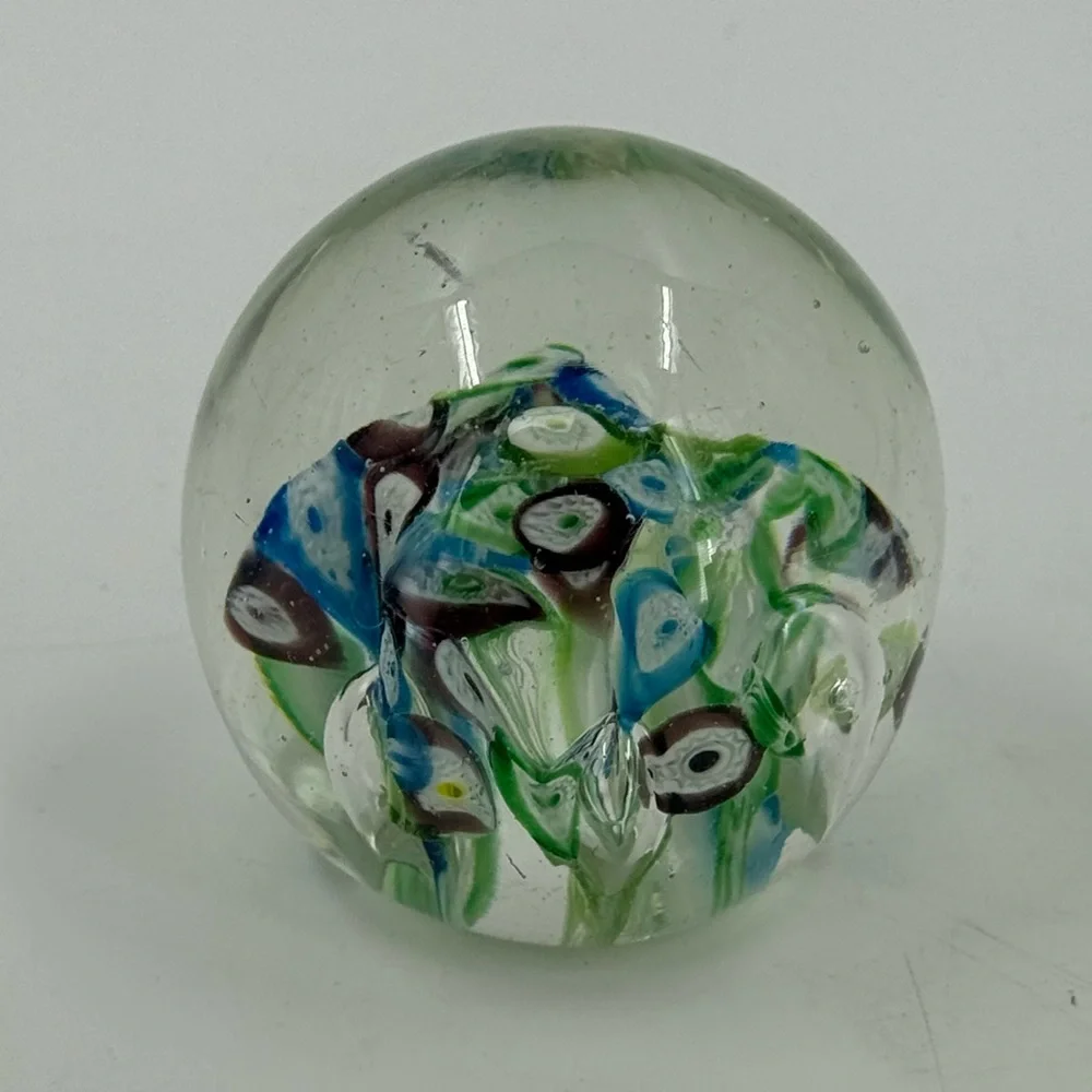 Art Glass Globe Paperweight Pink & Blue‎ Base 3” 14 Ounce Vintage
